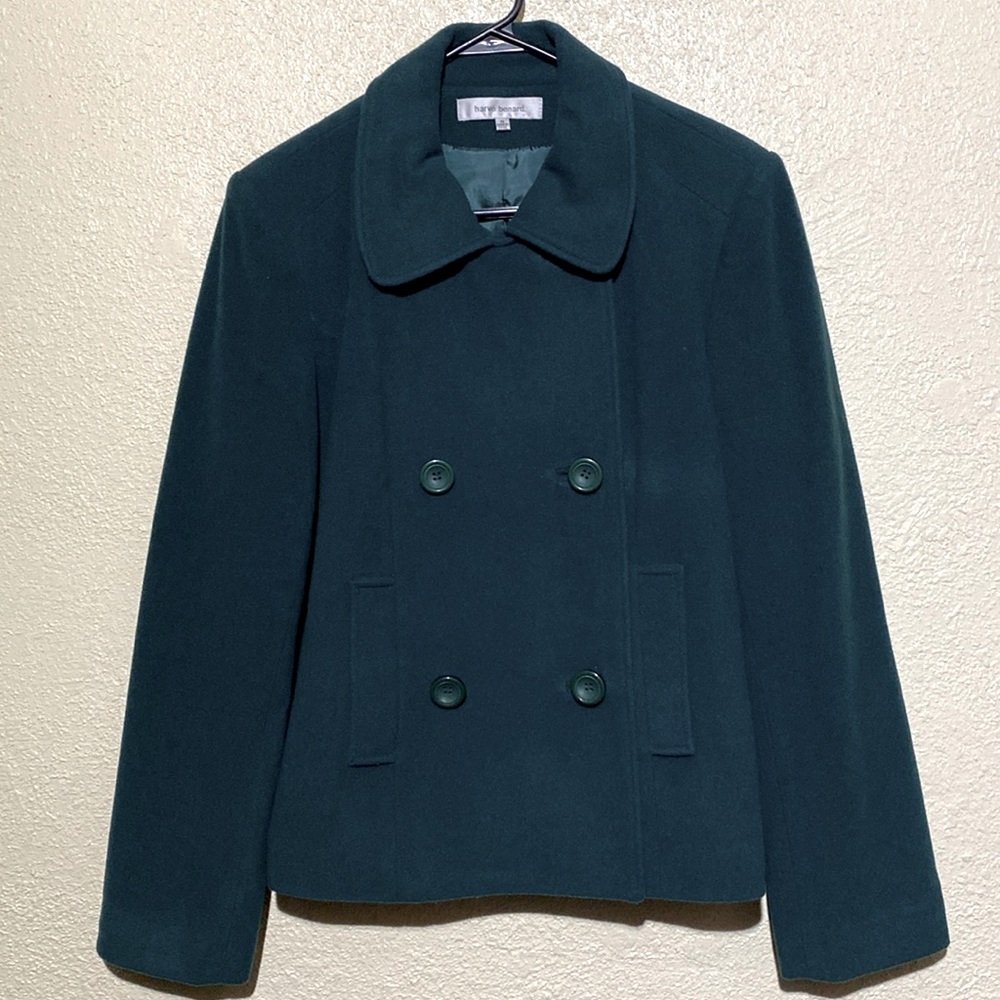 Harve Benard Winter Coat 14 Dark Green Double Breasted Pockets Wool Cashemere